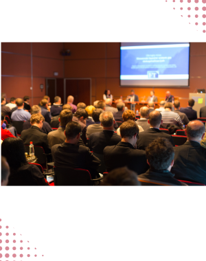 Sala konferencyjna, widok na prelegentów i uczestników podczas prezentacji.